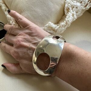 Mexico Sterling Silver Side Entry Slip On Cuff Bracelet with Cut Outs…51 Grams!